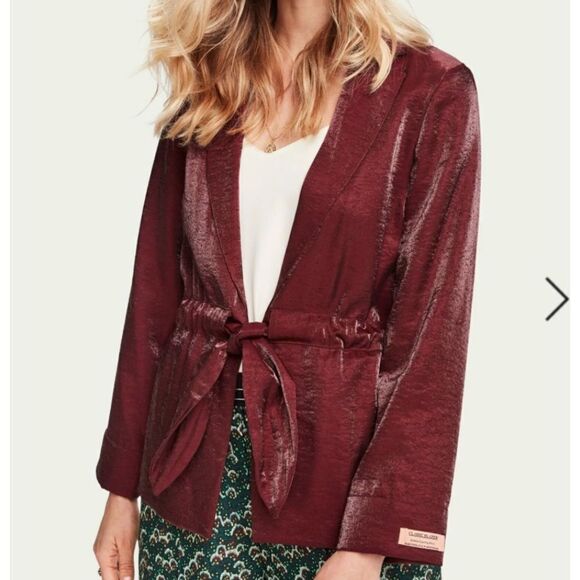 Scotch & Soda Dress Blazer Shiny Belted Jacket NWT Metallic Plum Rust M Red - Picture 2 of 10